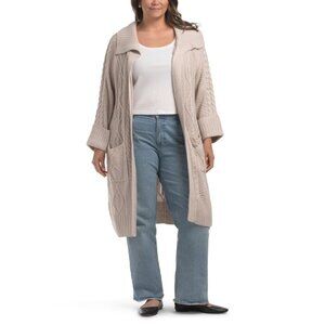 POLAGRAM Light Grey Plus Cable Knit Duster